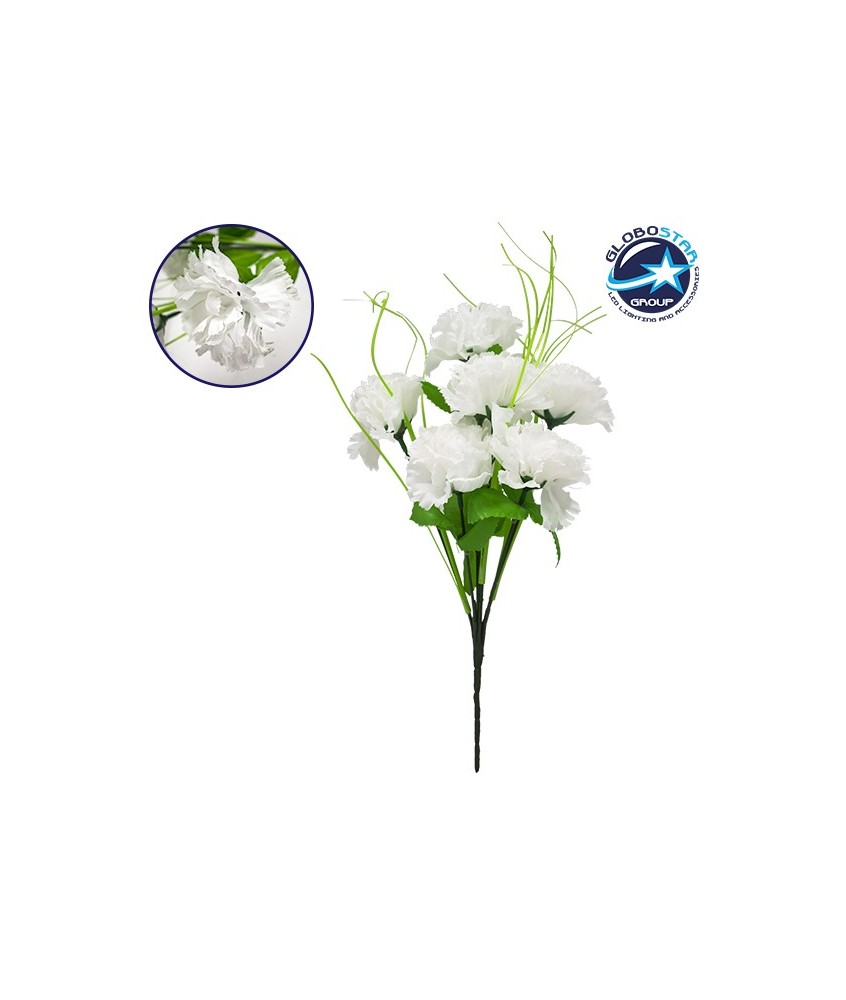 GloboStar® 09074 Τεχνητό Φυτό Διακοσμητικό Μπουκέτο Λευκό M20cm x Υ35cm Π20cm με 7 X Γαρύφαλλα